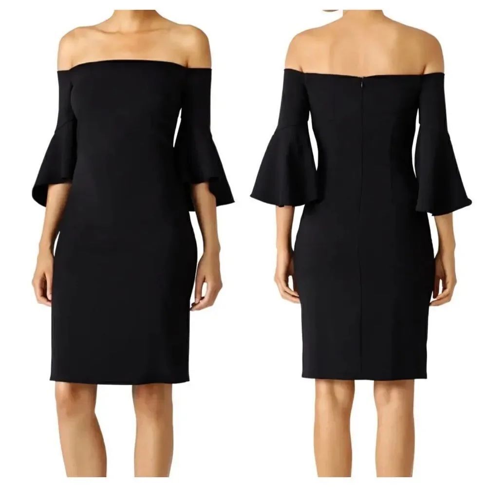 Laundry by Shelli Segal Black Bell Sleeve Cocktail Dress with Defects Size 4